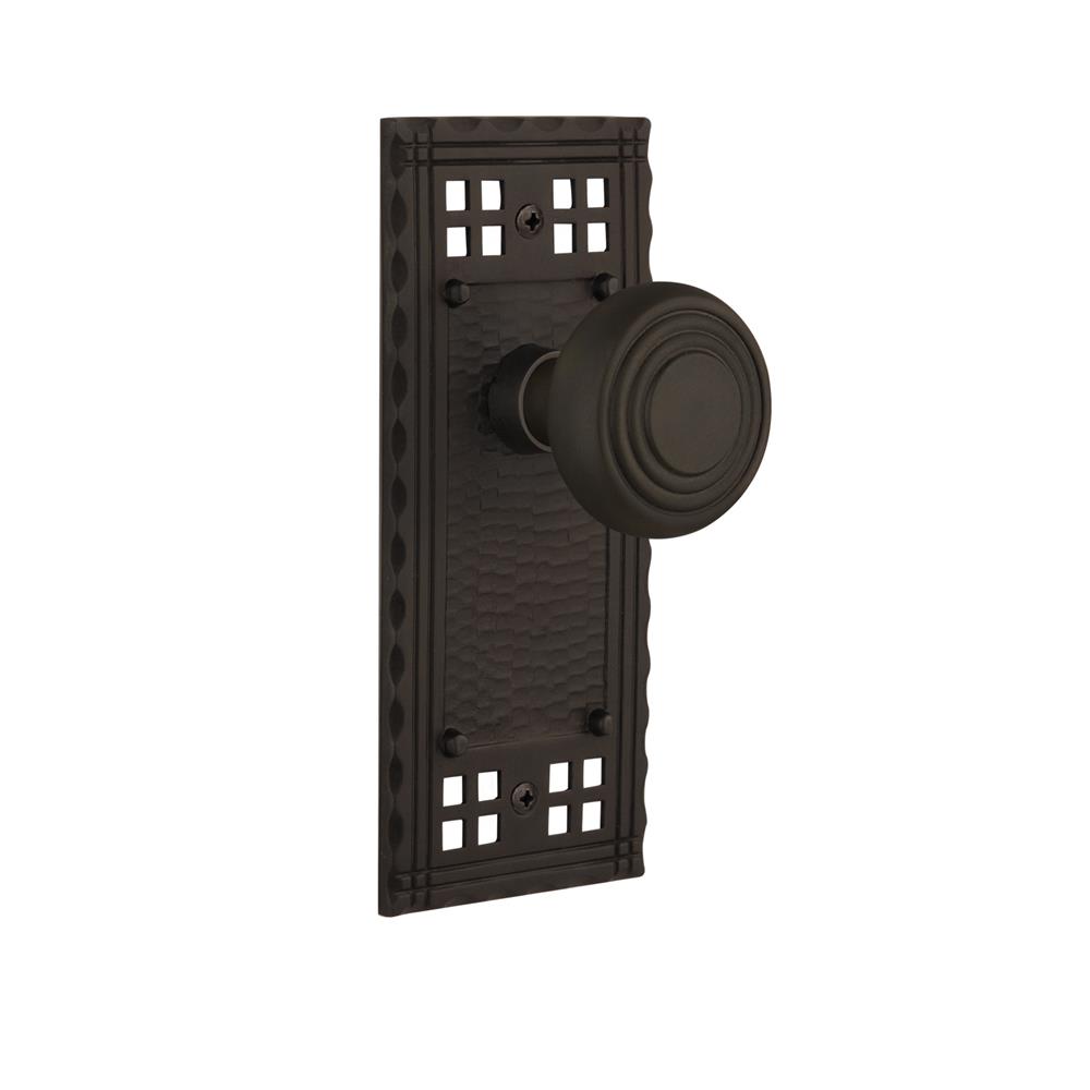 Nostalgic Warehouse CRADEC Complete Passage Set Without Keyhole Craftsman Plate with Deco Knob in Oil-Rubbed Bronze